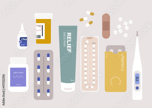 A set of drugs in the form of pills, drops, capsules, and other