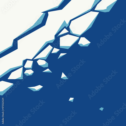 Billede på lærred Global warming ice melting northern arctic waters vector illustration abstract shapes, Flat design, Floating icebergs of melting arctic or Antarctic glacier in ocean