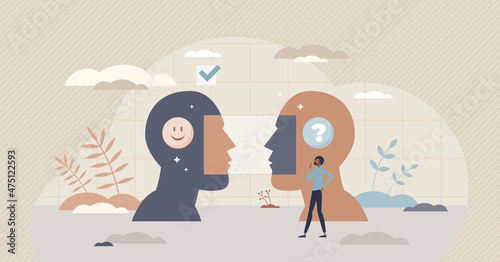 Bias as incorrect comparison with prejudice thinking tiny person concept. Unfair society problem with judgment that's based on personal incorrect beliefs about community or race vector illustration.