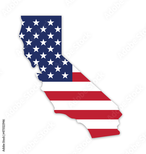california state map shape with usa flag