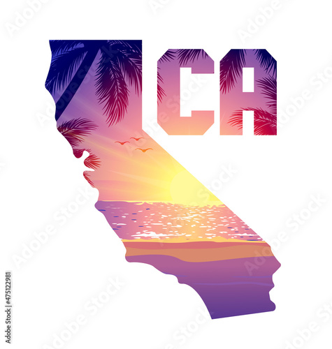 california state with text beautiful beach sunset