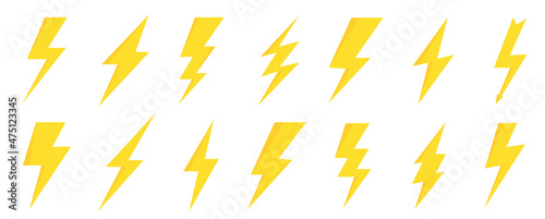 Lightning bolt icon set. Thunder bolt flat style icon. Bolt lightning flash icons. Flash icons collection. Bolt logo. Electric symbols. Stock vector.