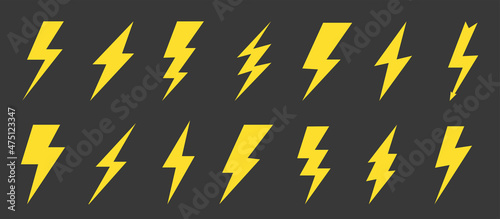 Electric bolt icon set. Thunder bolt flat style icon. Bolt lightning flash icons. Flash icons collection. Bolt logo. Electric symbols. Stock vector.