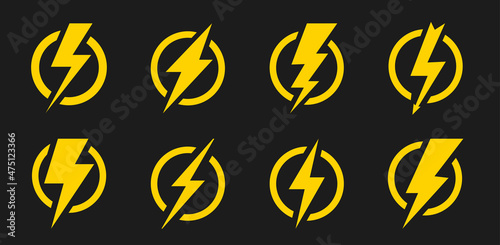 Lightning bolt icon set. Thunder bolt flat style icon. Bolt lightning flash icons. Flash icons collection. Bolt logo. Electric symbols. Stock vector.