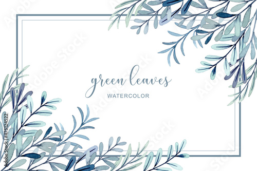 Green leaves frame background with watercolor