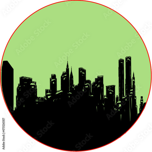 NYC Silhouette Green Circle Design