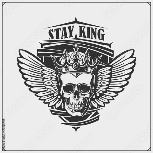 Rock'n'Roll and Hard Rock music emblem. Print design for t-shirt.