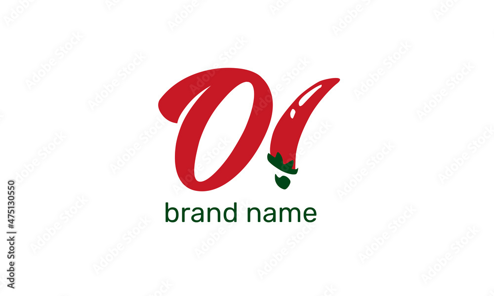 Obraz premium red hot pepper in the form of an exclamation mark. logo for cafe or street food