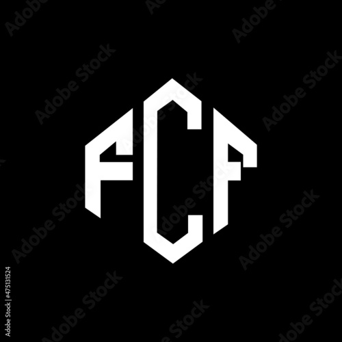 FCF letter logo design with polygon shape. FCF polygon and cube shape logo design. FCF hexagon vector logo template white and black colors. FCF monogram, business and real estate logo.