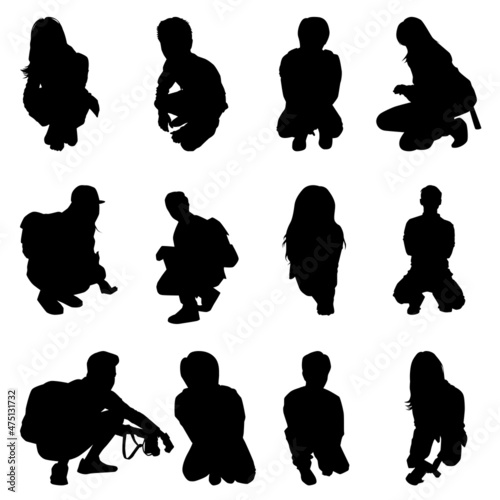 Vector Collection Set of Squat Pose People Silhouettes