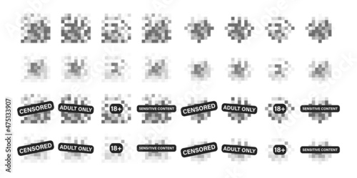 Censured blur gray pixels, censure blurred pixel adult explict warning. Nudity or sensitive content collection.