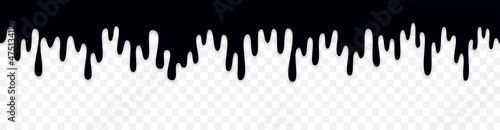 Melt drip black liquid banner vector. Isolated seamless dripping melted background element. Flowing abstract  liquid banner. Spilled liquid concept. Vector illustration.