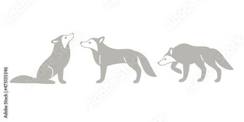 Cartoon wolf icon set. Cute animal character in different poses.