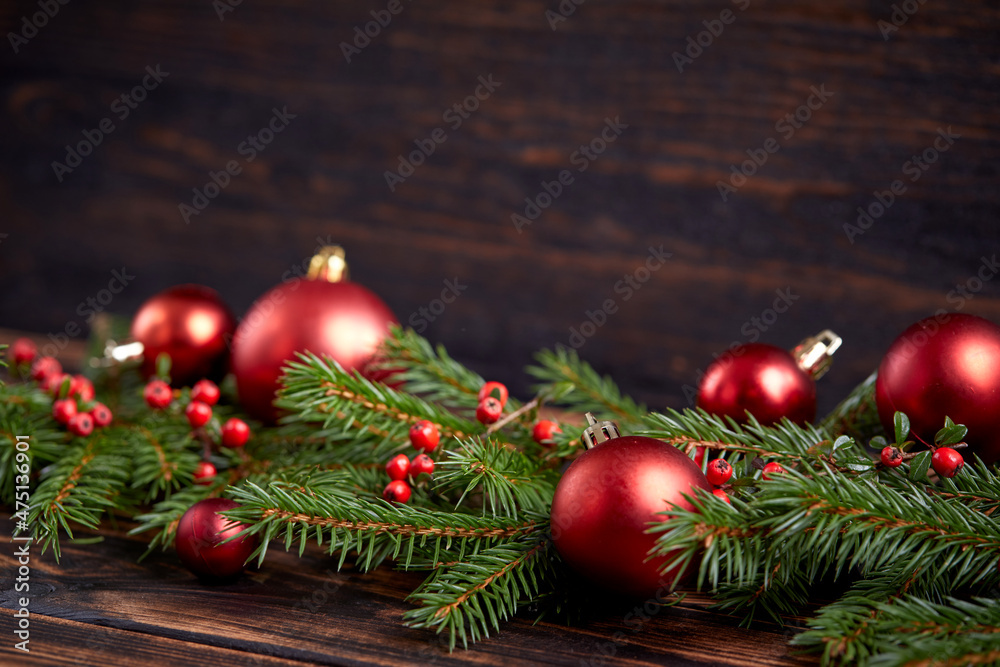Christmas decoration with ball and fir branches Christmas decoration with ball and fir branches