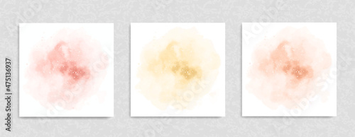 Set of watercolor peach beige yellow pink background for paper design. Soft pastel wallpaper. Illustration as template for layout composition