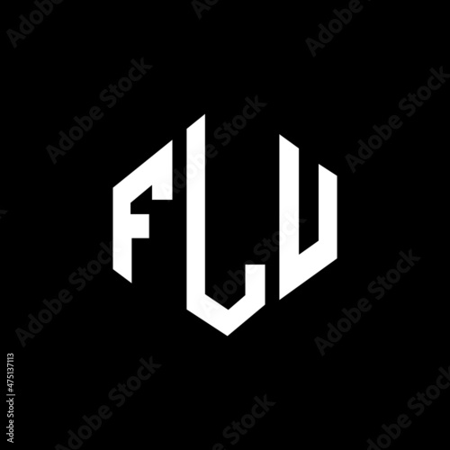 FLU letter logo design with polygon shape. FLU polygon and cube shape logo design. FLU hexagon vector logo template white and black colors. FLU monogram, business and real estate logo.