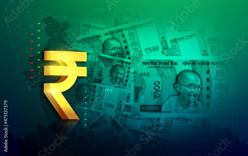business growth concept.  India economy, finance background, Indian rupee blue abstract background, illustration, rupee currency, rupee background