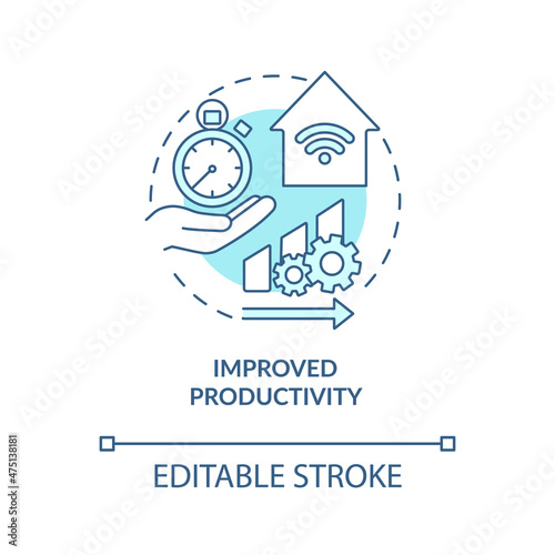 Improved productivity blue concept icon. Home automation advantages abstract idea thin line illustration. Isolated outline drawing. Editable stroke. Roboto-Medium, Myriad Pro-Bold fonts used