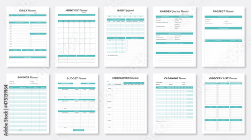 Minimalist planner pages templates. Life and business planner 2022. Printable Business Planner Set. Daily, Monthly, Baby, Garden, Project, Savings, Budget, Medication, Cleaning, Grocery Planner. photo