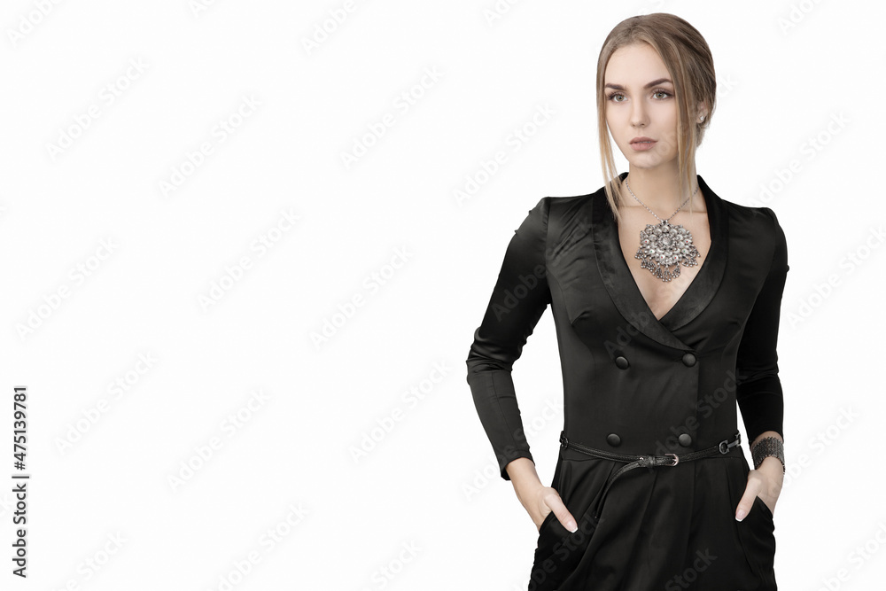 Fototapeta premium business woman in black suit. isolated on white background
