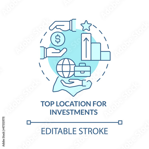 Top location for investments turquoise concept icon. Business in Singapore abstract idea thin line illustration. Isolated outline drawing. Editable stroke. Roboto-Medium, Myriad Pro-Bold fonts used