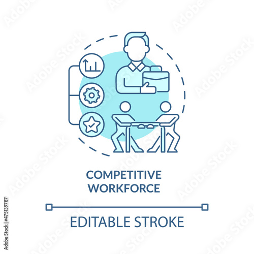 Competitive workforce turquoise concept icon. Business in Singapore abstract idea thin line illustration. Isolated outline drawing. Editable stroke. Roboto-Medium, Myriad Pro-Bold fonts used