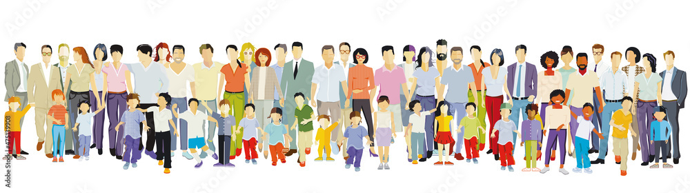 Eltern und Kinder, Familien Gruppen isoliert auf weiß, illustration