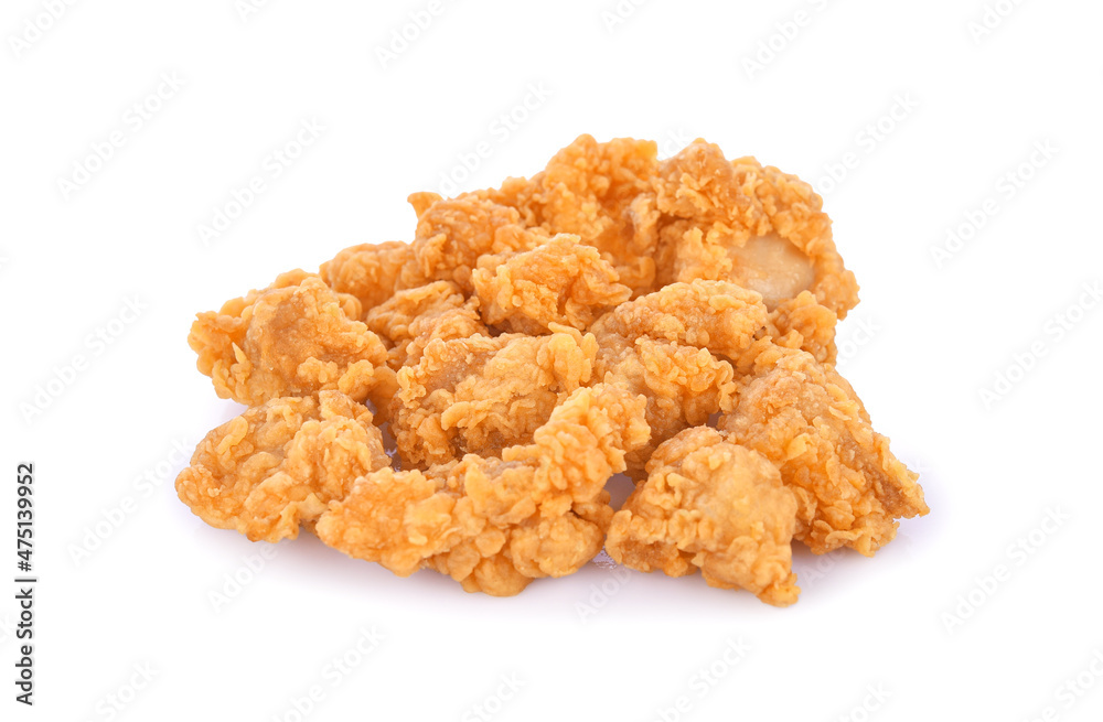 Fried popcorn chicken isolated on white background. Fried popcorn chicken isolated on white background.