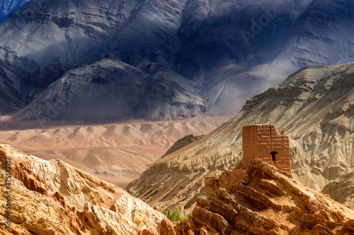 Ruins at Basgo Monastery surrounded with stones and rocks , Ladakh, Jammu and Kashmir, India photo