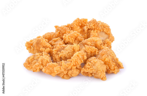  Fried popcorn chicken isolated on white background.