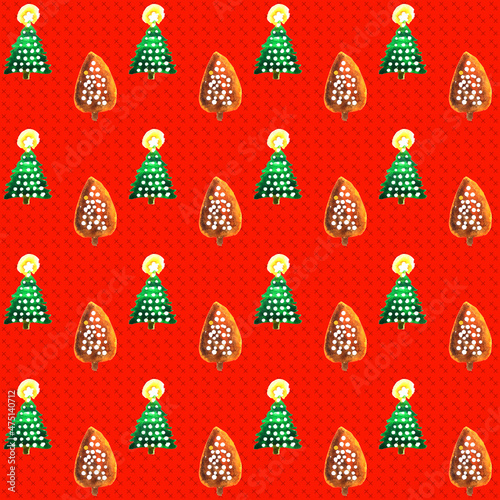 Pattern con alberi di Natale su sfondo rosso  photo