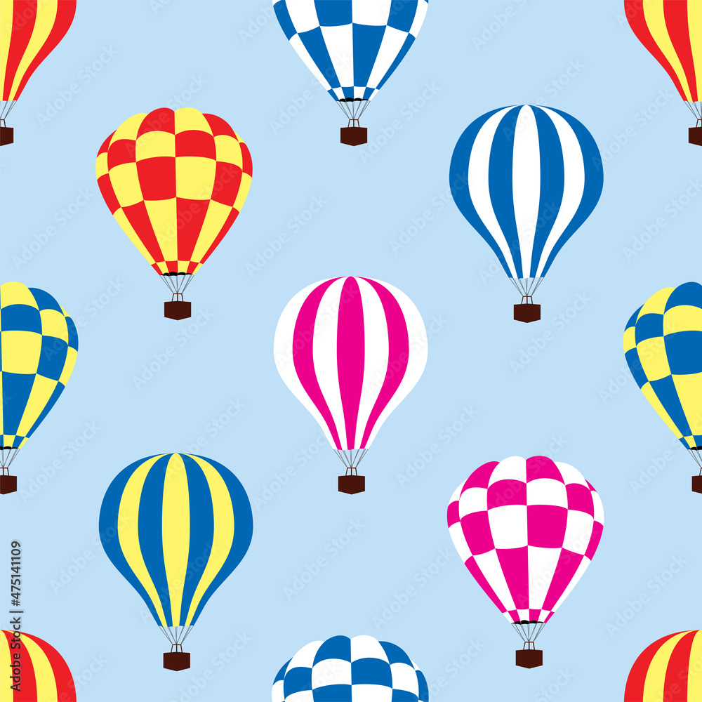 vector seamless pattern of hot air balloons in the sky