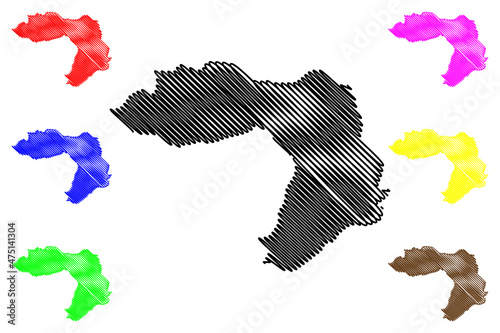 Kra Daadi district (Arunachal Pradesh State, Republic of India) map vector illustration, scribble sketch Kra Daadi map