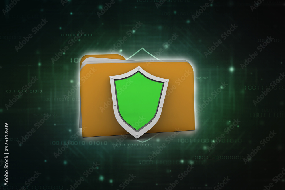 Fototapeta premium laptop folder with shield. Isolated 3d rendering image