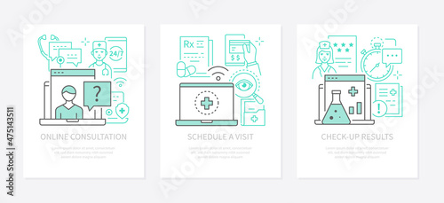 Online consultation with a doctor - modern line design style banners set