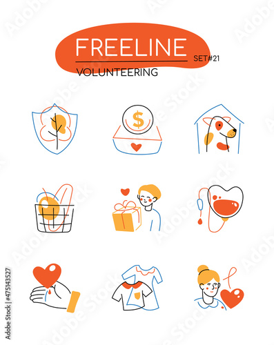 Volunteering - modern line design style icons set