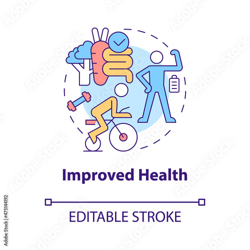 Improved health concept icon. Balanced lifestyle for wellbeing abstract idea thin line illustration. Isolated outline drawing. Editable stroke. Roboto-Medium, Myriad Pro-Bold fonts used