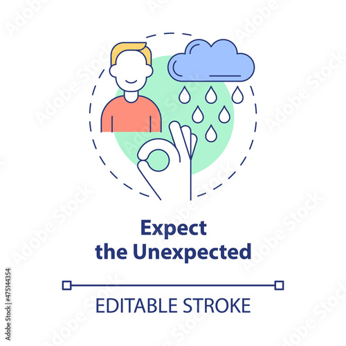 Expect unexpected concept icon. Think positive. Balanced lifestyle abstract idea thin line illustration. Isolated outline drawing. Editable stroke. Roboto-Medium, Myriad Pro-Bold fonts used