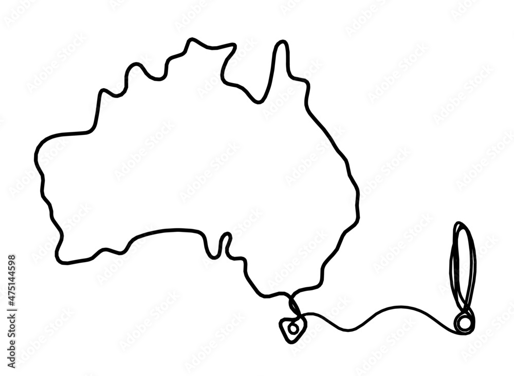 Map of Australia as line drawing on white background. Vector