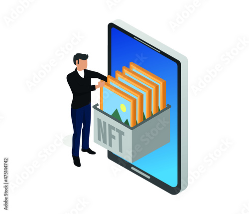 non fungible token. sell your art or painting as unique digital asset, NFT concept. editable vector,graphic.
