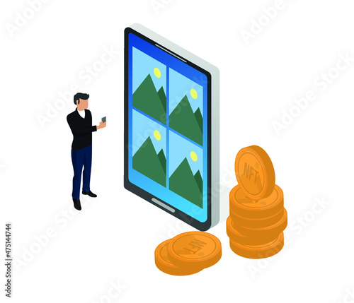 non fungible token. sell your art or painting as unique digital asset, NFT concept. editable vector,graphic.
