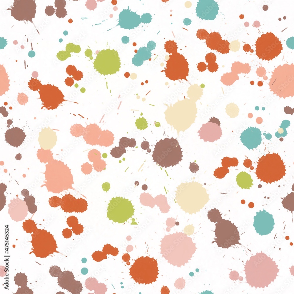 Seamless fashion pattern, multicolored drops and splashes on a white background. For packaging, design, fabric, wallpaper, website.