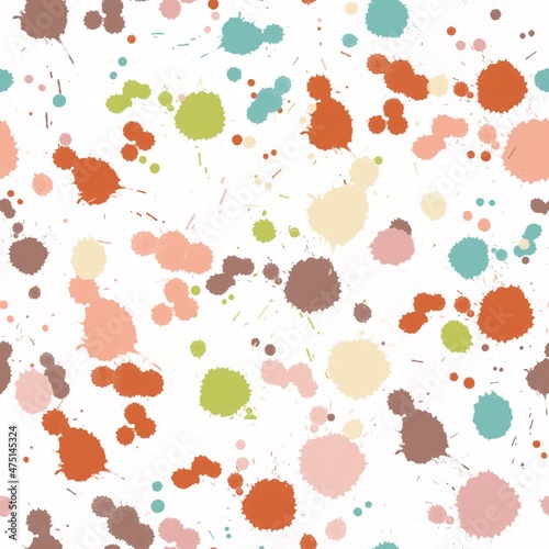 Seamless fashion pattern, multicolored drops and splashes on a white background. For packaging, design, fabric, wallpaper, website.