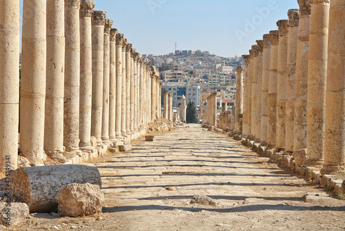 Decumanus Street in the ancient Roman city of Jerash, now Jordan  photo