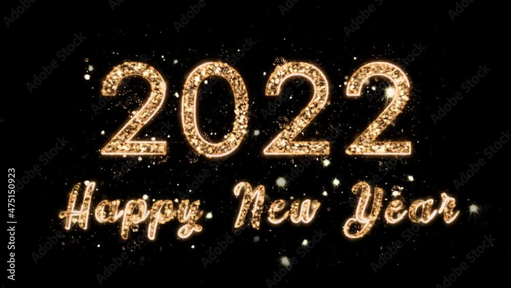 4k Christmas composition with congratulations to 2022 and Merry Christmas. The numbers come from the magic sparks of the fireworks. Composition on a black background with alpha channel