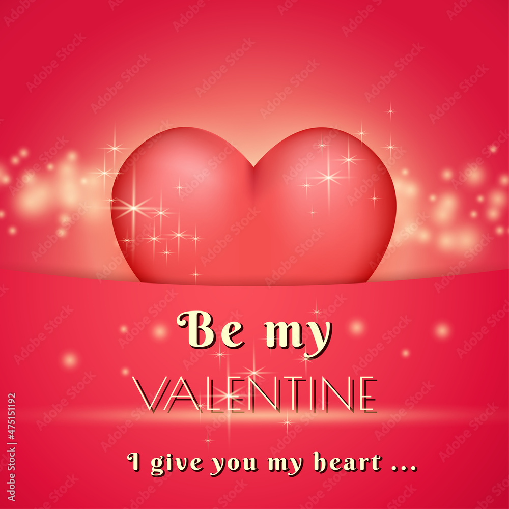 Valentine's Day greeting card. Glowing heart with golden romantic text. Celebration concept. Love poster. Vector illustration in realistic style. Valentine's Day greeting card. Glowing heart with golden romantic text. Celebration concept. Love poster. Vector illustration in realistic style.