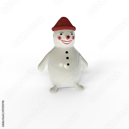 funny and cheerful snowman in a red hat 3d render