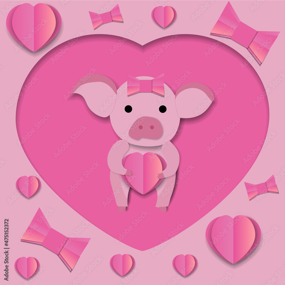 loved pig with heart for st Valentine day card loved pig with heart for st Valentine day card