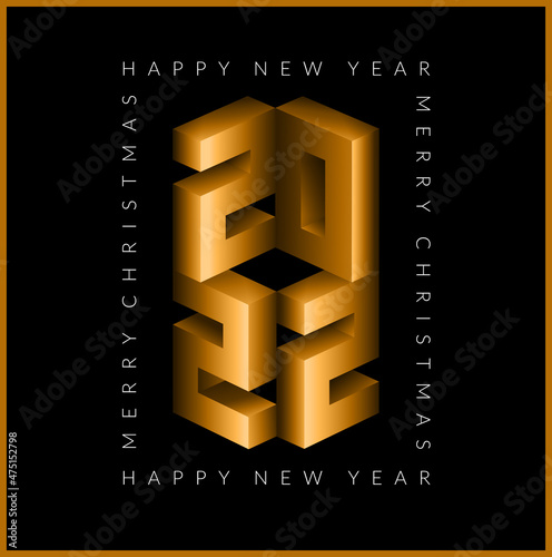 Isometric blur numbers 2022 on black background