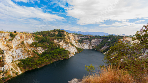 Grand Canyon, a quarry that looks like a rocky mountain with a river in the middle, in Chonburi Province, Thailand.